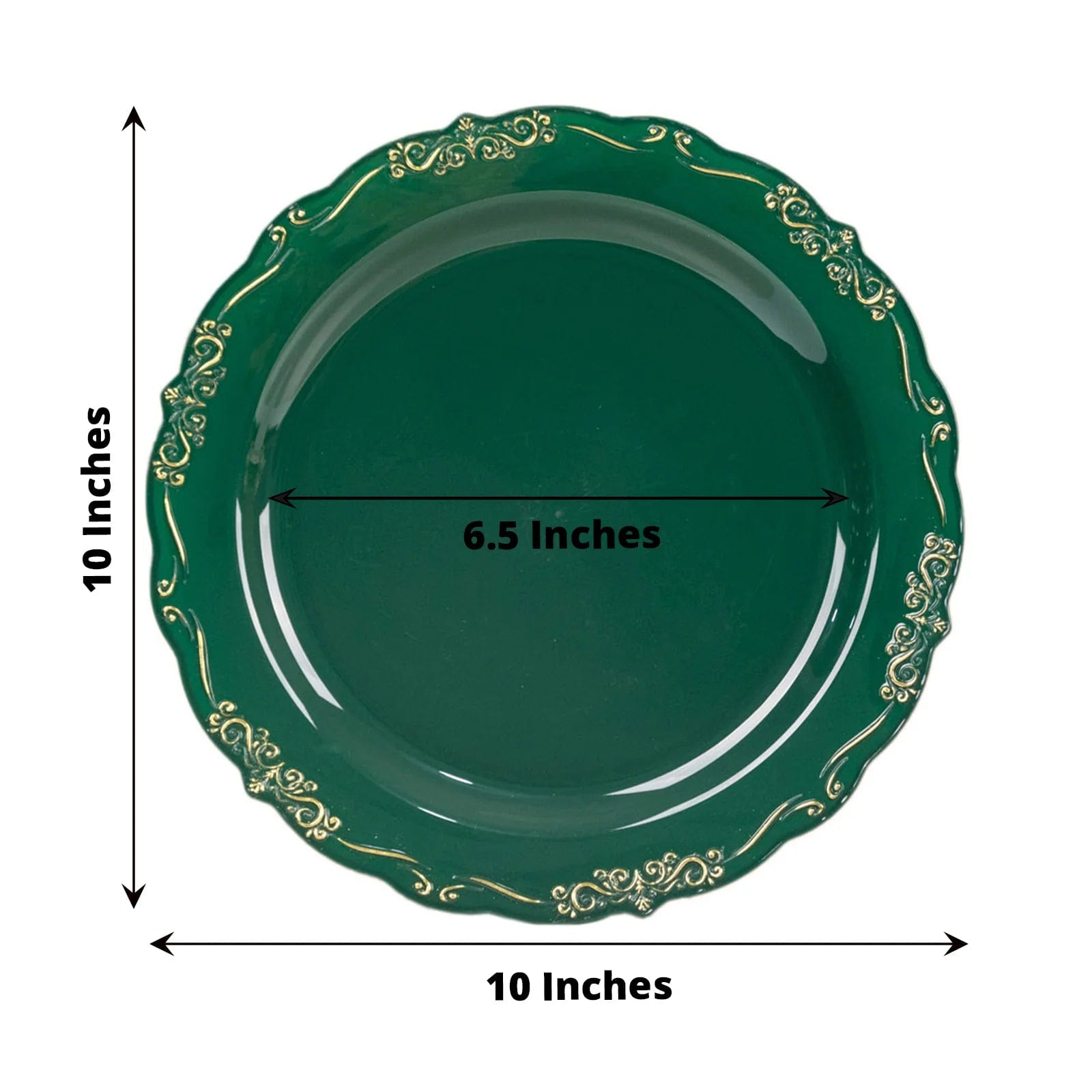 10 Round Disposable Salad and Dinner Plastic Plates with Embossed Scalloped Trim