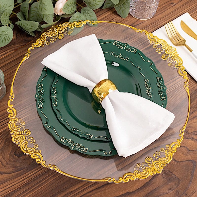 10 Round Disposable Salad and Dinner Plastic Plates with Embossed Scalloped Trim