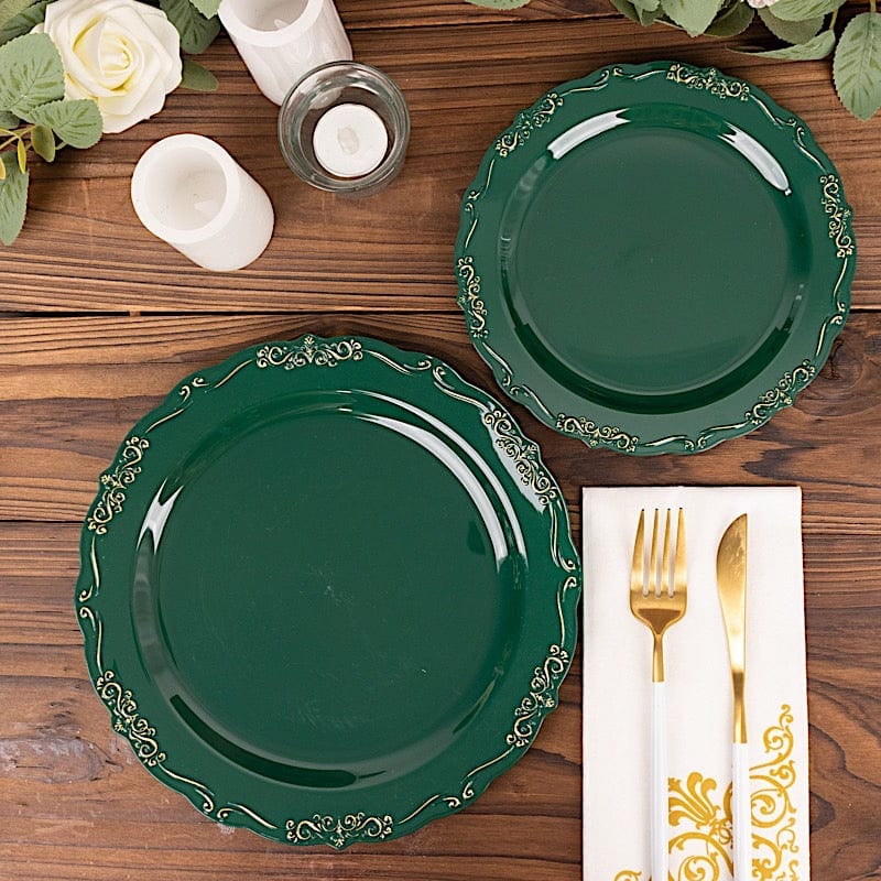 10 Round Disposable Salad and Dinner Plastic Plates with Embossed Scalloped Trim