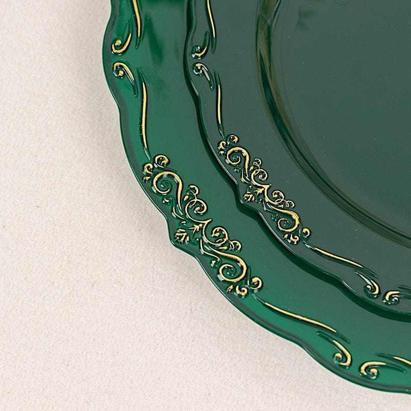 10 Round Disposable Salad and Dinner Plastic Plates with Embossed Scalloped Trim