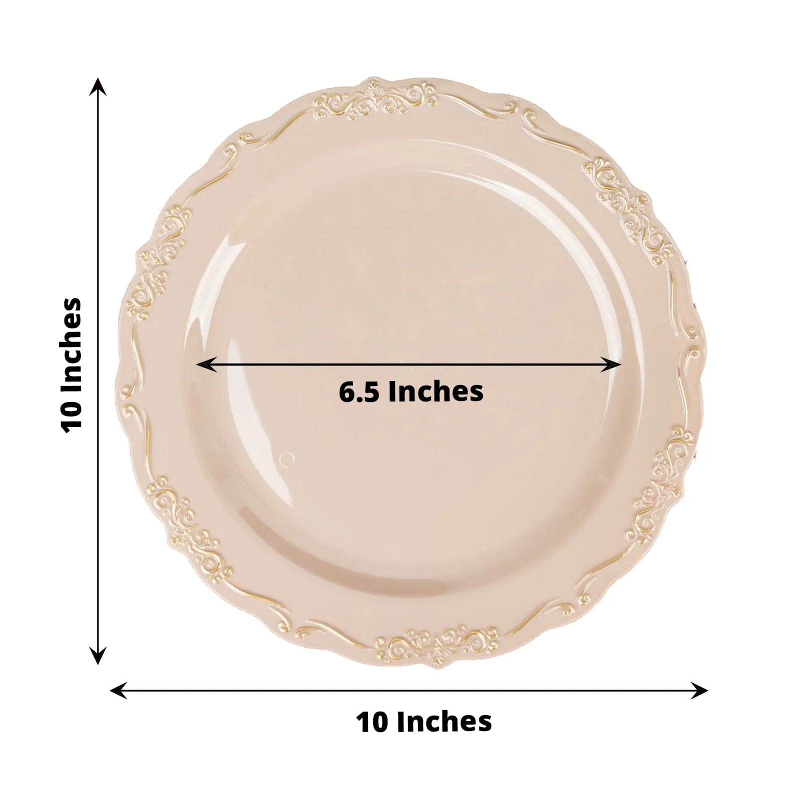 10 Round Disposable Salad and Dinner Plastic Plates with Embossed Scalloped Trim