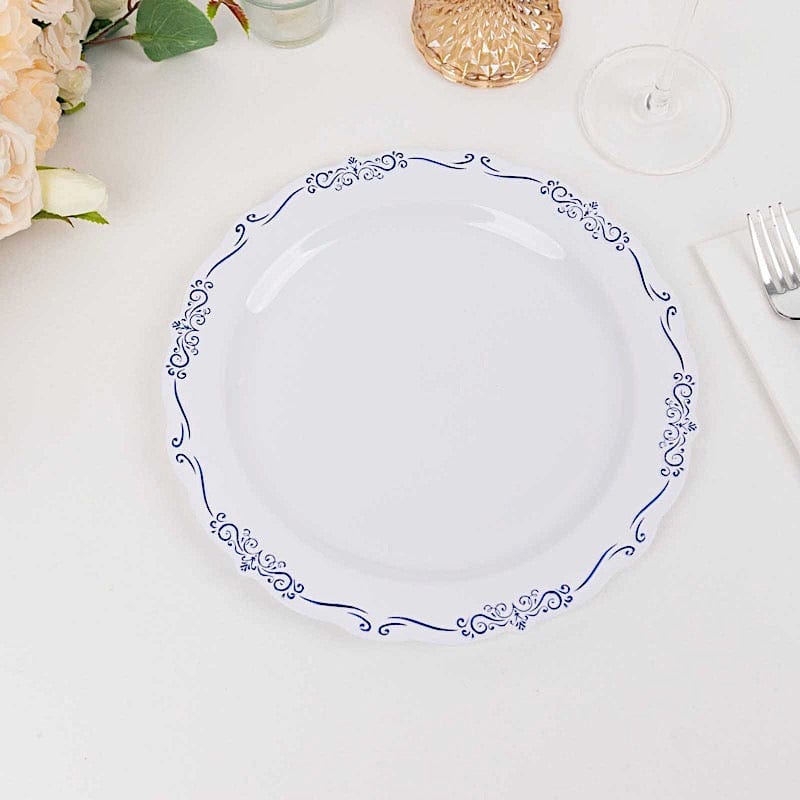 10 Round Disposable Salad and Dinner Plastic Plates with Embossed Scalloped Trim