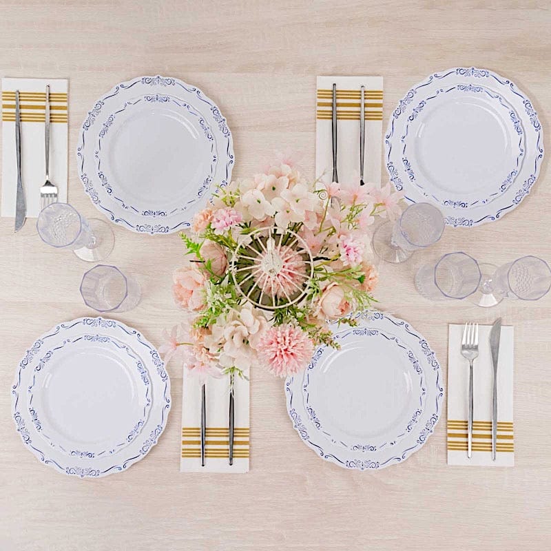 10 Round Disposable Salad and Dinner Plastic Plates with Embossed Scalloped Trim