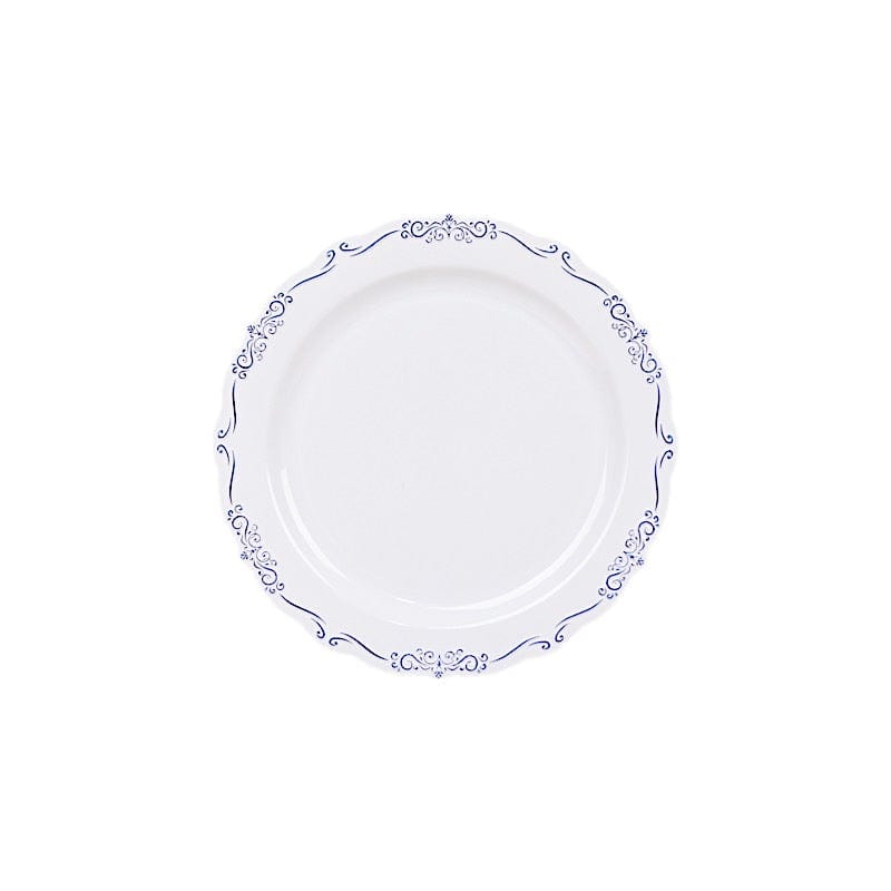 10 Round Disposable Salad and Dinner Plastic Plates with Embossed Scalloped Trim