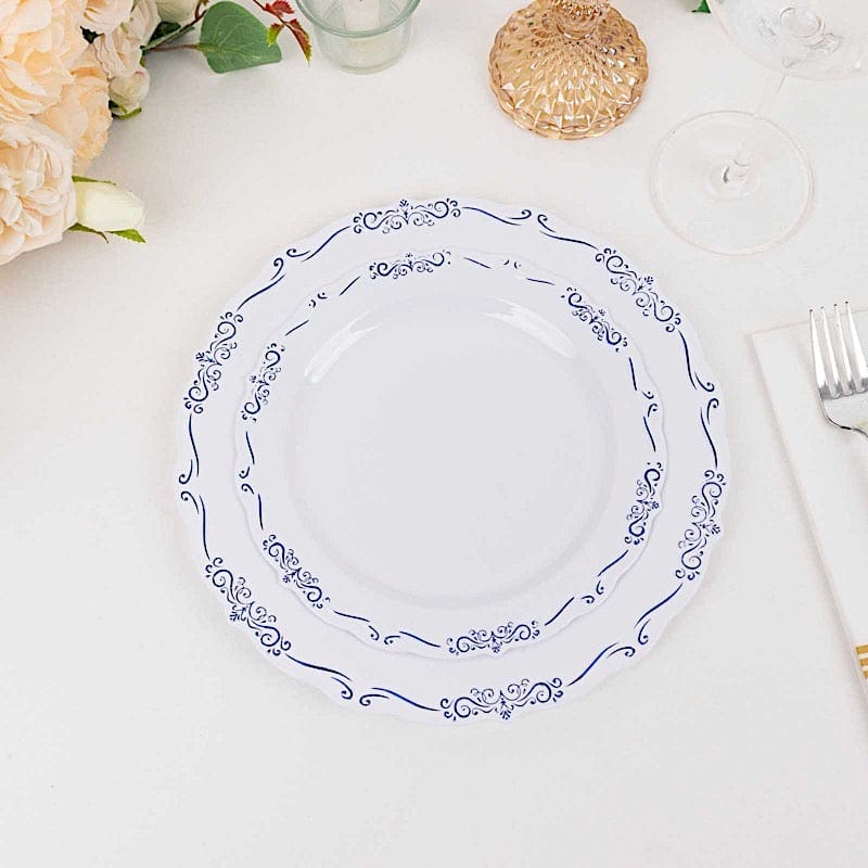 10 Round Disposable Salad and Dinner Plastic Plates with Embossed Scalloped Trim
