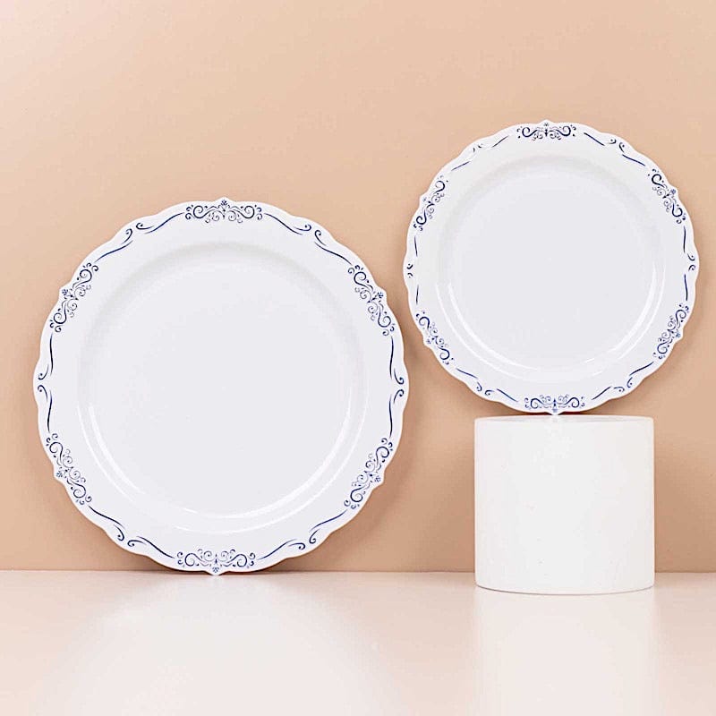 10 Round Disposable Salad and Dinner Plastic Plates with Embossed Scalloped Trim
