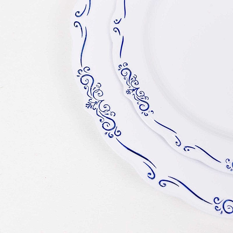 10 Round Disposable Salad and Dinner Plastic Plates with Embossed Scalloped Trim