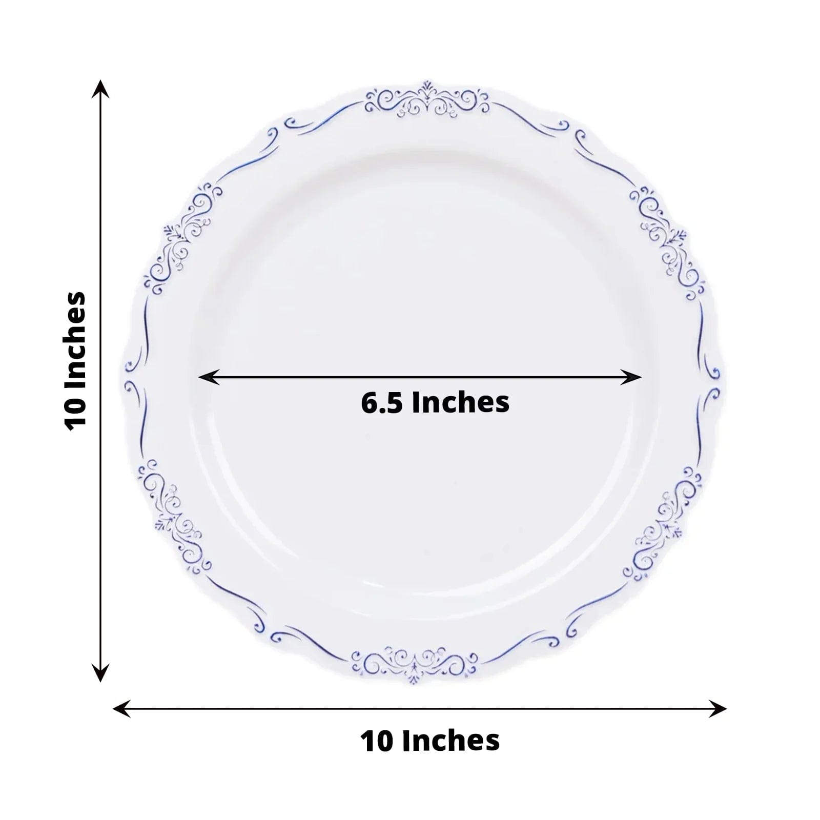 10 Round Disposable Salad and Dinner Plastic Plates with Embossed Scalloped Trim