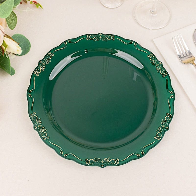 10 Round Disposable Salad and Dinner Plastic Plates with Embossed Scalloped Trim