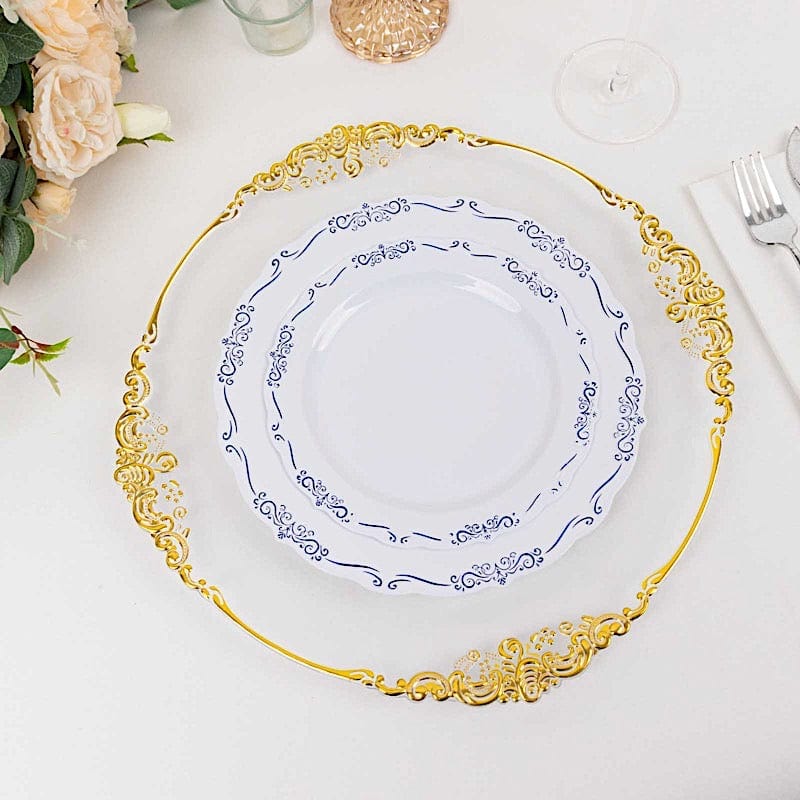 10 Round Disposable Salad and Dinner Plastic Plates with Embossed Scalloped Trim