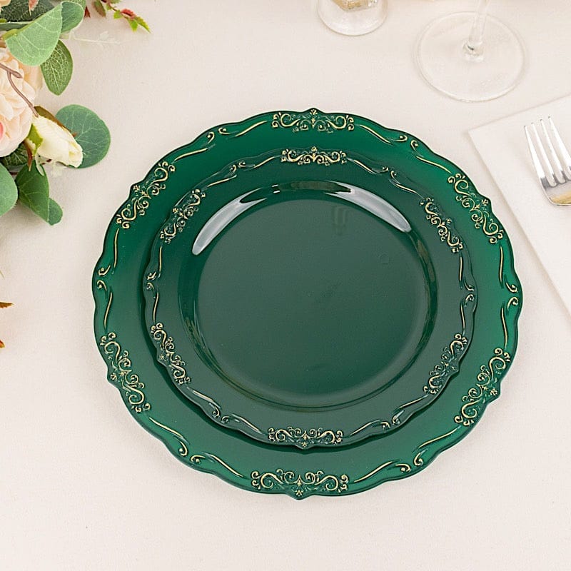 10 Round Disposable Salad and Dinner Plastic Plates with Embossed Scalloped Trim