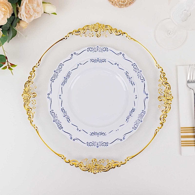 10 Round Disposable Salad and Dinner Plastic Plates with Embossed Scalloped Trim