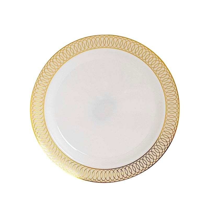 10 Round Disposable Salad and Dinner Plastic Plates with Spiral Trim