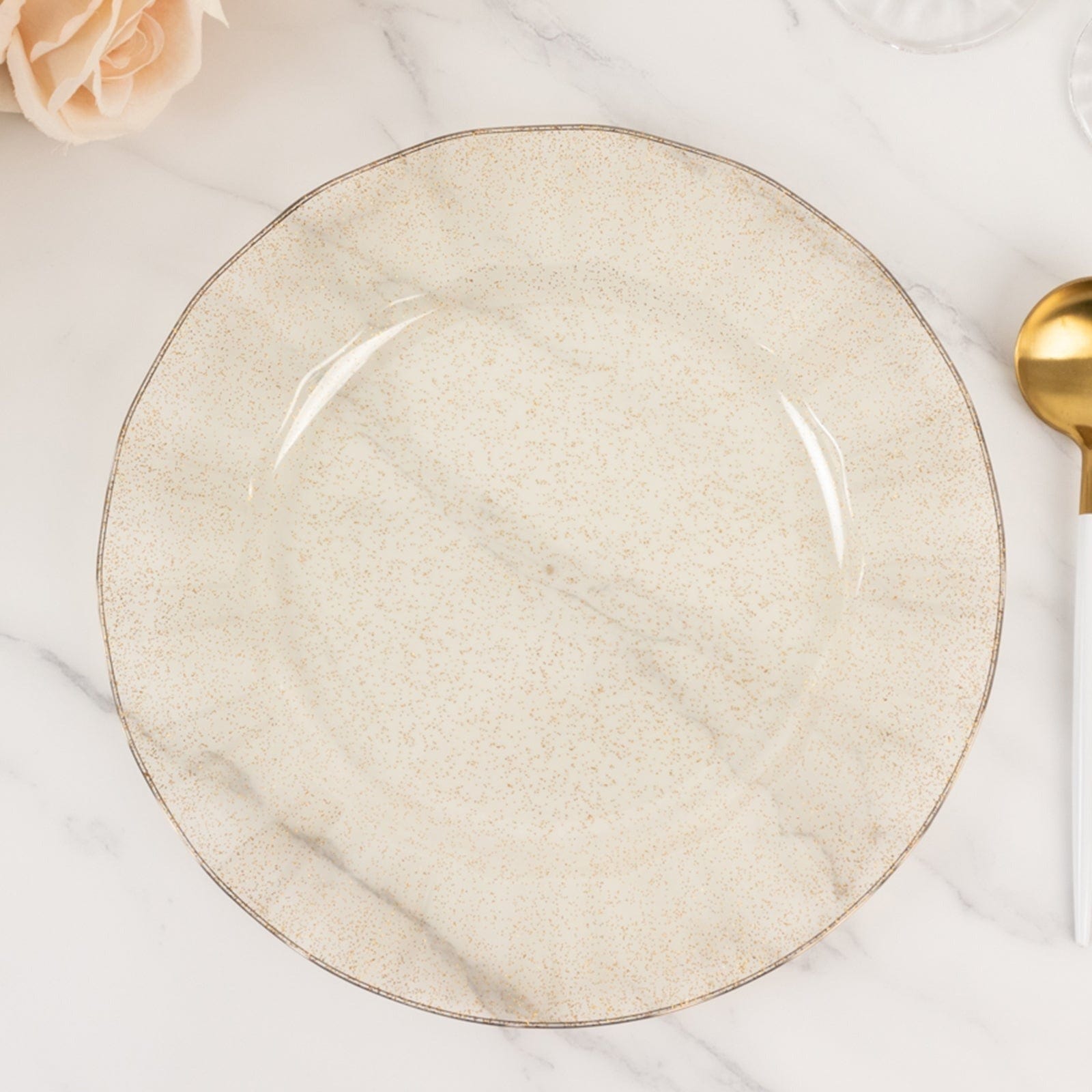 10 Round Disposable Salad Dinner Plastic Plates with Gold Wavy Trim