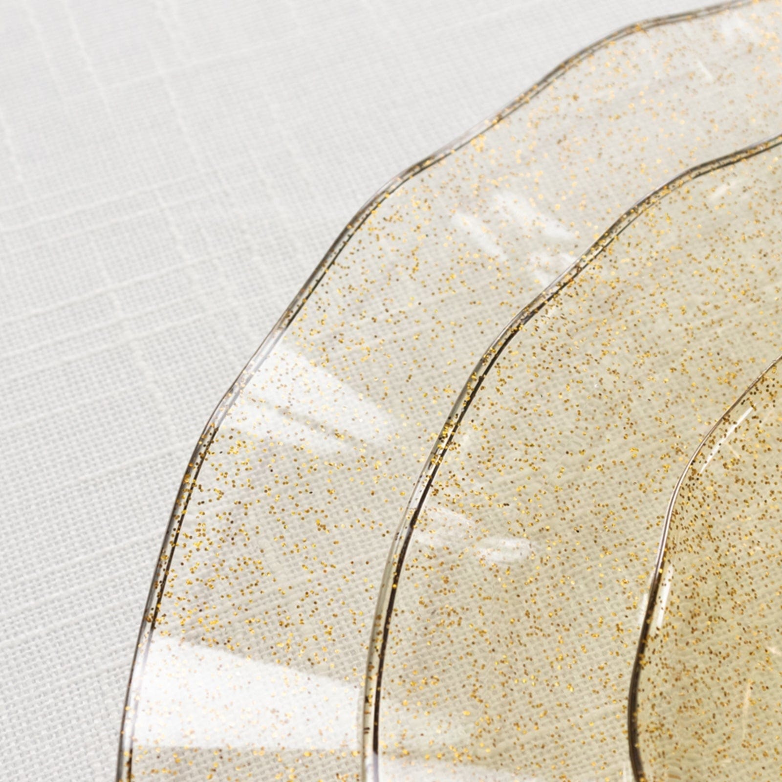 10 Round Disposable Salad Dinner Plastic Plates with Gold Wavy Trim
