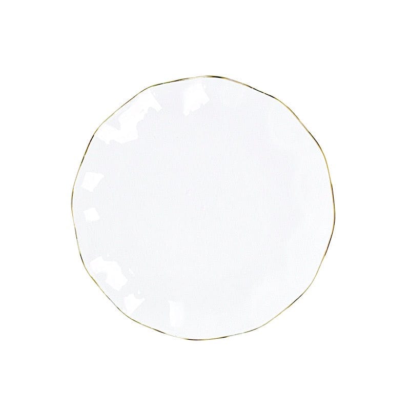 10 Round Disposable Salad Dinner Plastic Plates with Gold Wavy Trim