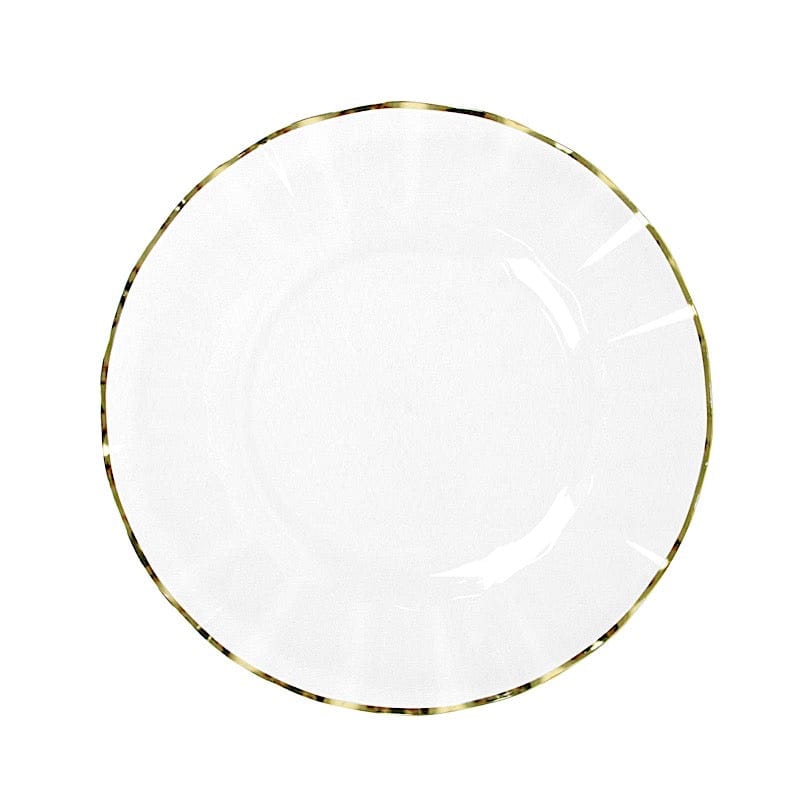 10 Round Disposable Salad Dinner Plastic Plates with Gold Wavy Trim