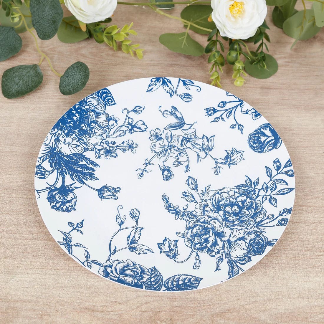 10 Round French Toile Floral Disposable Salad and Dinner Plastic Plates