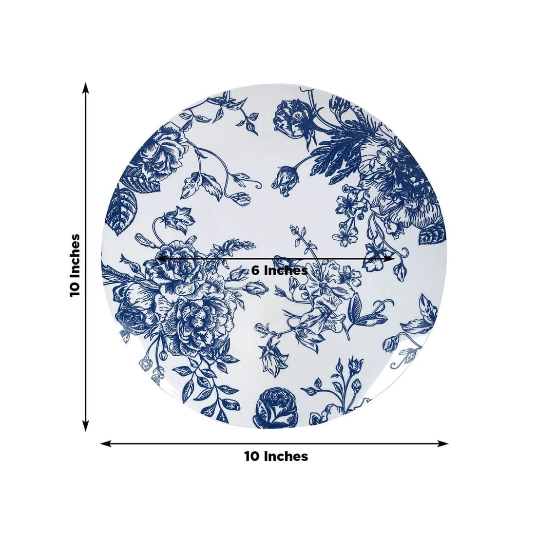 10 Round French Toile Floral Disposable Salad and Dinner Plastic Plates