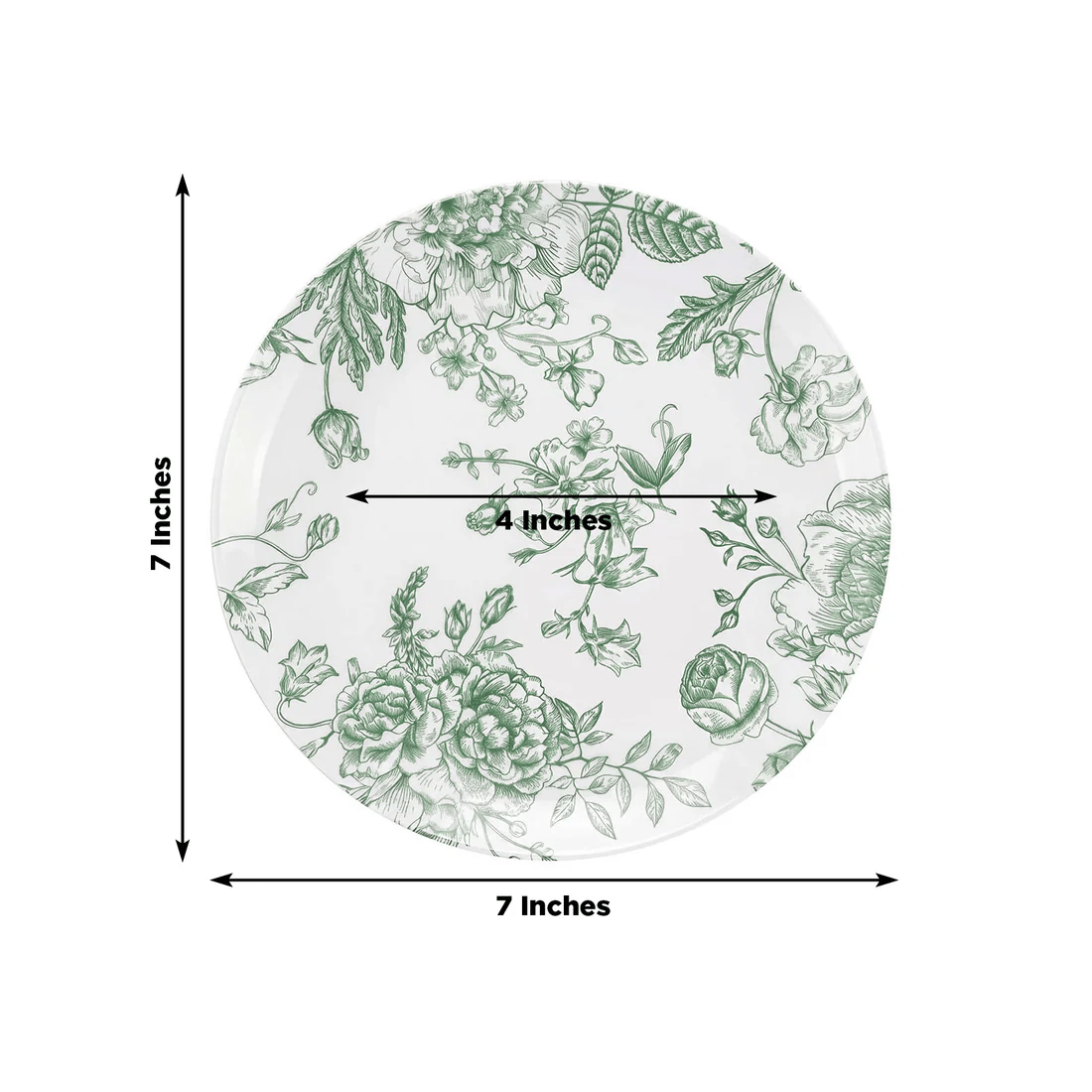 10 Round French Toile Floral Disposable Salad and Dinner Plastic Plates