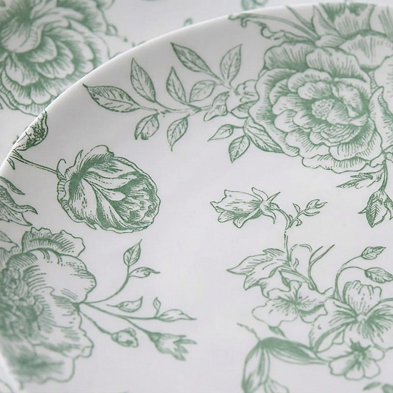 10 Round French Toile Floral Disposable Salad and Dinner Plastic Plates