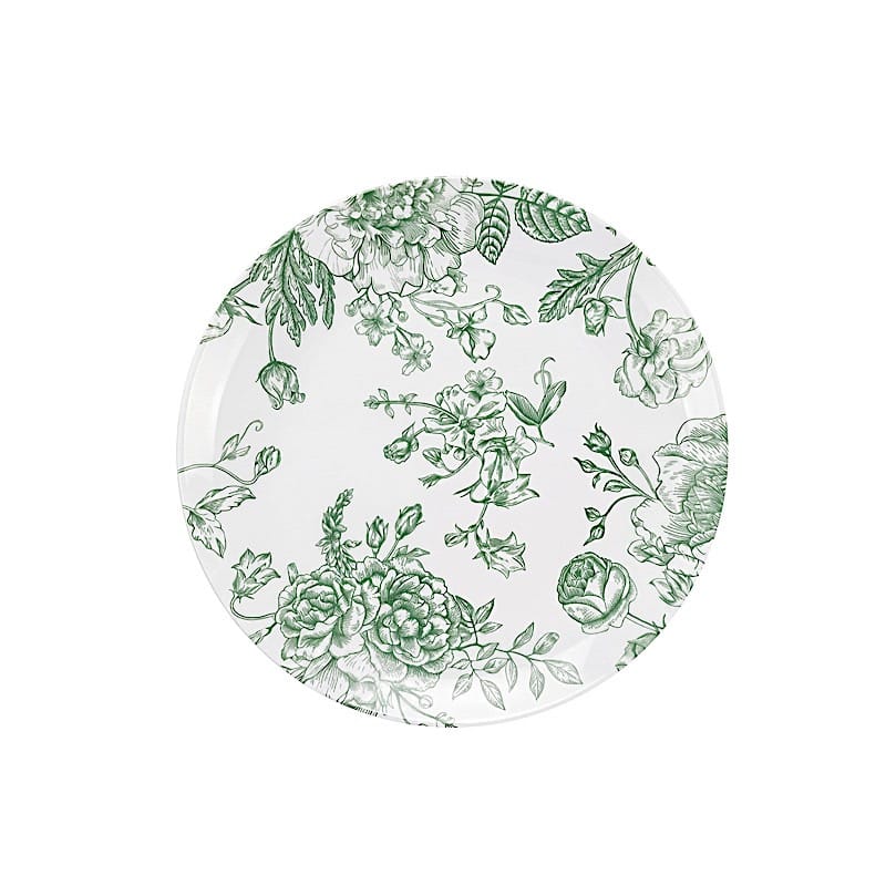 10 Round French Toile Floral Disposable Salad and Dinner Plastic Plates