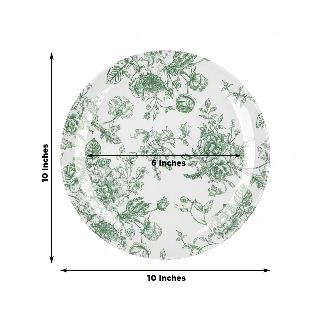 10 Round French Toile Floral Disposable Salad and Dinner Plastic Plates