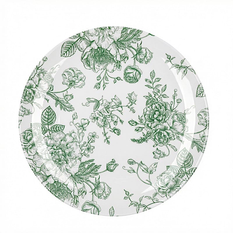 10 Round French Toile Floral Disposable Salad and Dinner Plastic Plates