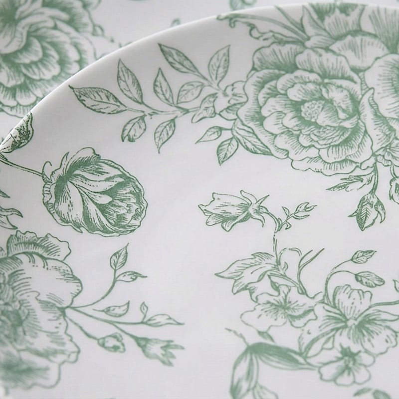 10 Round French Toile Floral Disposable Salad and Dinner Plastic Plates