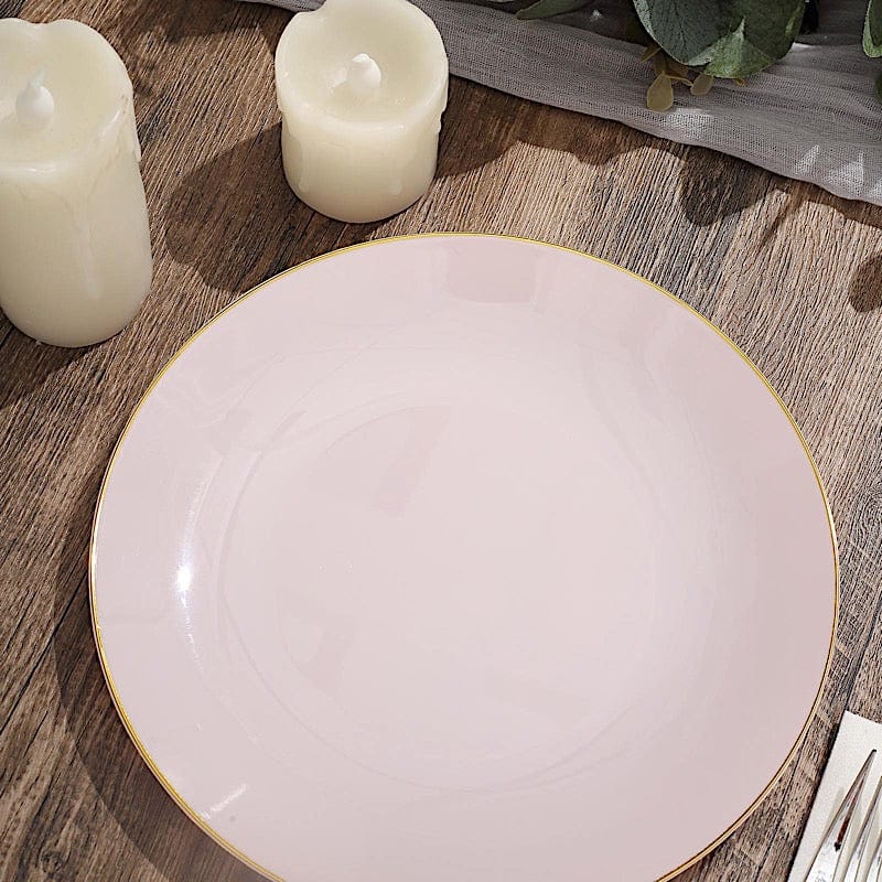 10 Round Glossy Disposable Salad and Dinner Plastic Plates with Gold Trim