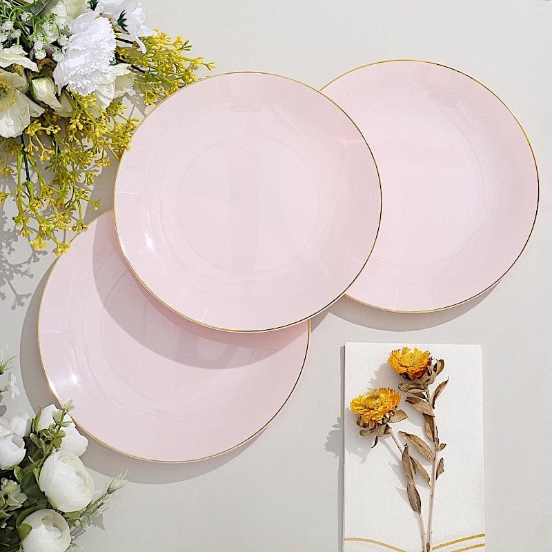 10 Round Glossy Disposable Salad and Dinner Plastic Plates with Gold Trim