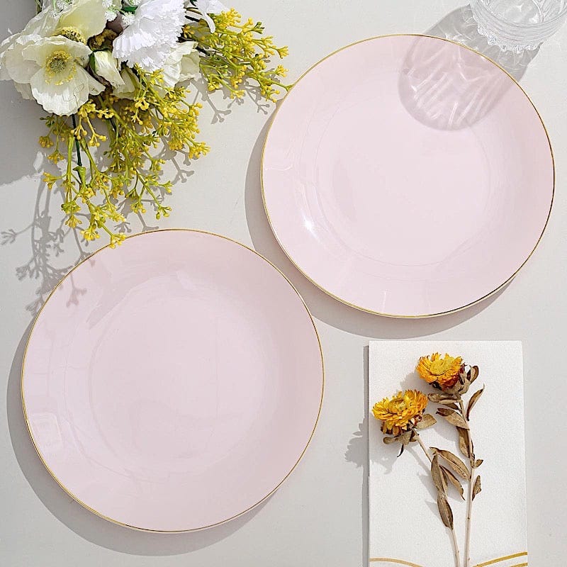 10 Round Glossy Disposable Salad and Dinner Plastic Plates with Gold Trim