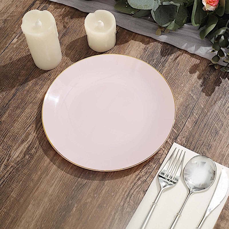 10 Round Glossy Disposable Salad and Dinner Plastic Plates with Gold Trim
