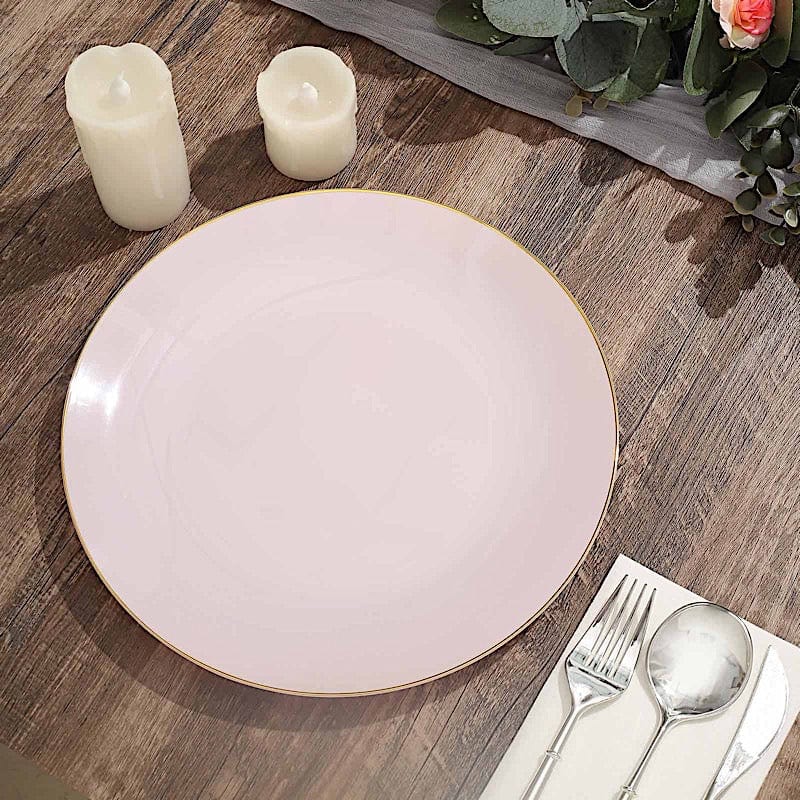 10 Round Glossy Disposable Salad and Dinner Plastic Plates with Gold Trim