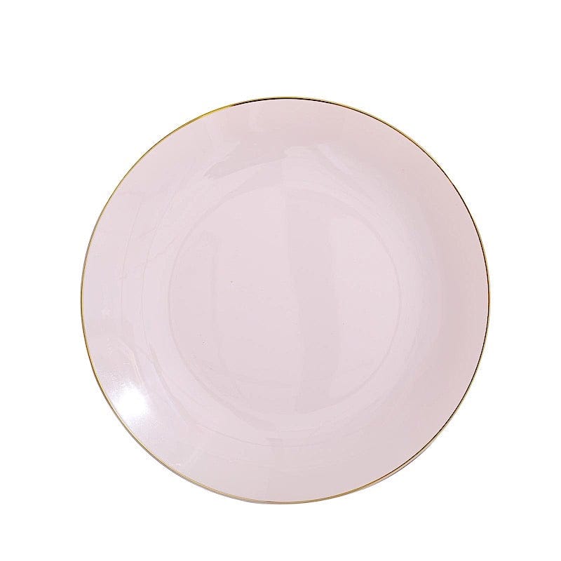 10 Round Glossy Disposable Salad and Dinner Plastic Plates with Gold Trim