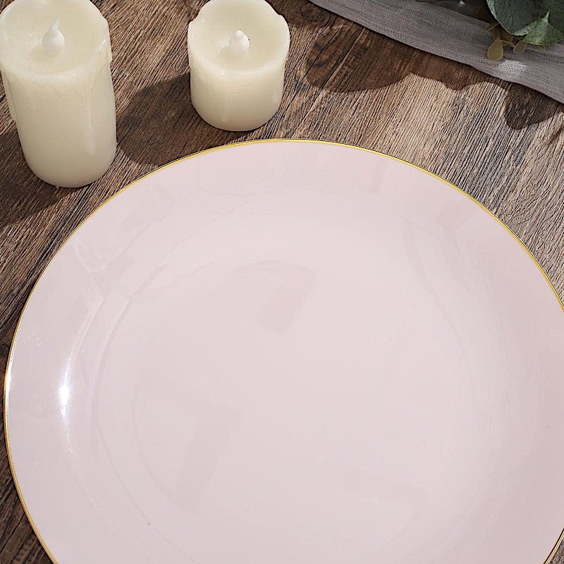 10 Round Glossy Disposable Salad and Dinner Plastic Plates with Gold Trim