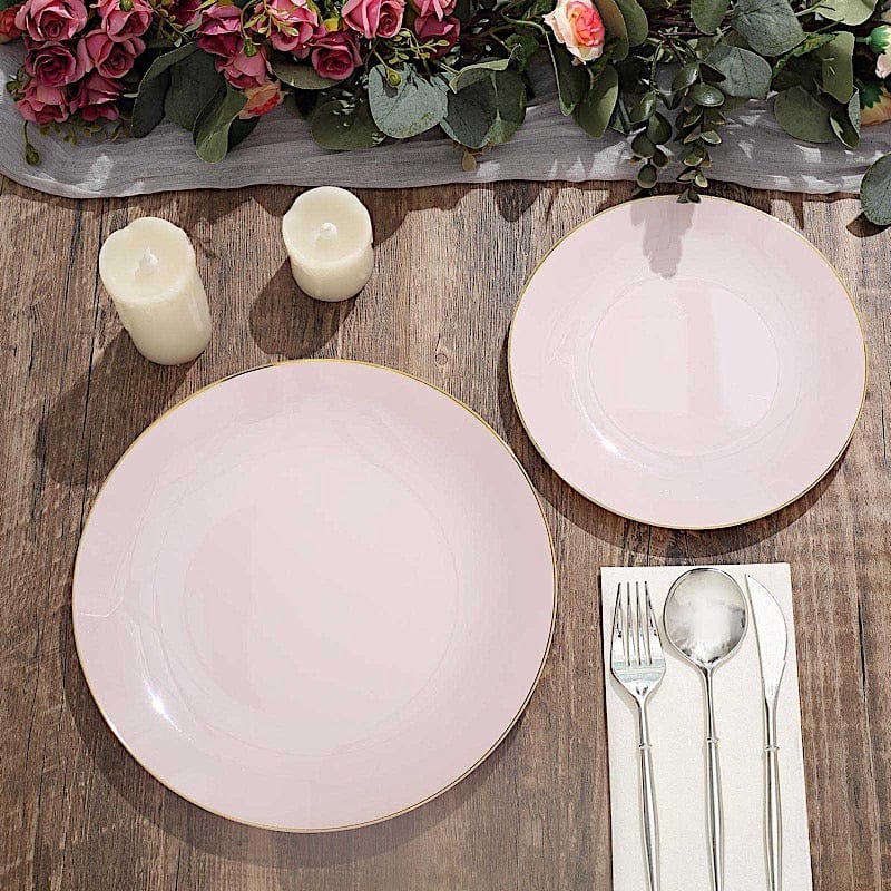 10 Round Glossy Disposable Salad and Dinner Plastic Plates with Gold Trim