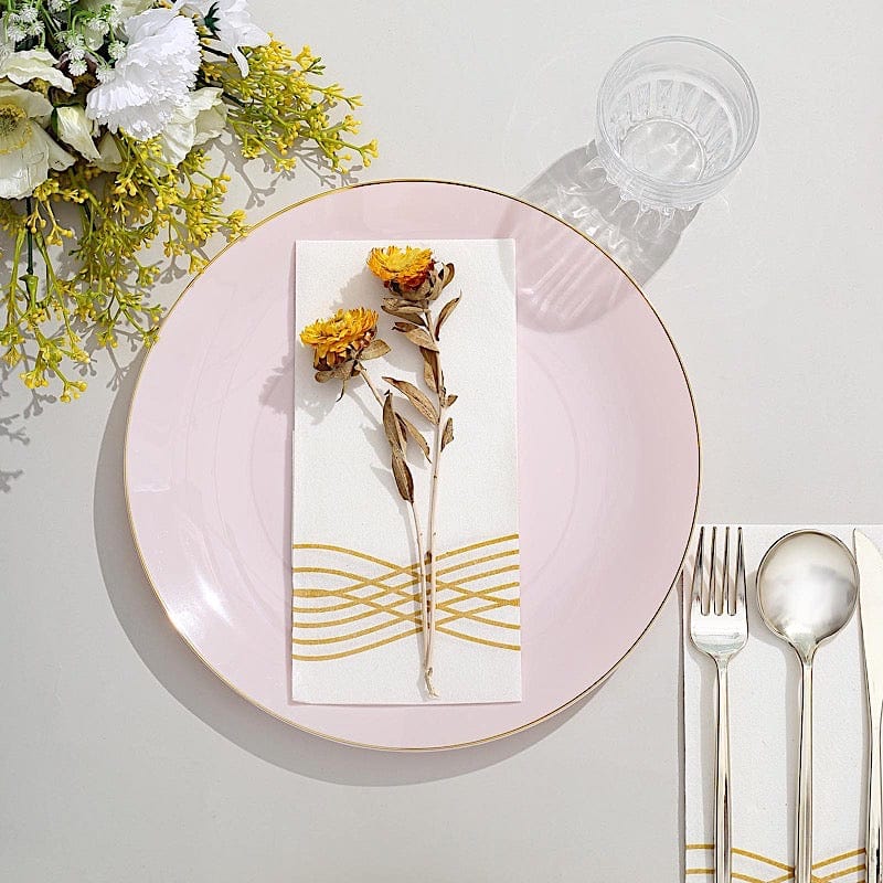 10 Round Glossy Disposable Salad and Dinner Plastic Plates with Gold Trim