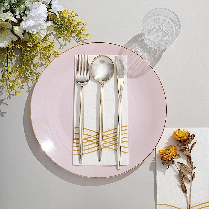 10 Round Glossy Disposable Salad and Dinner Plastic Plates with Gold Trim