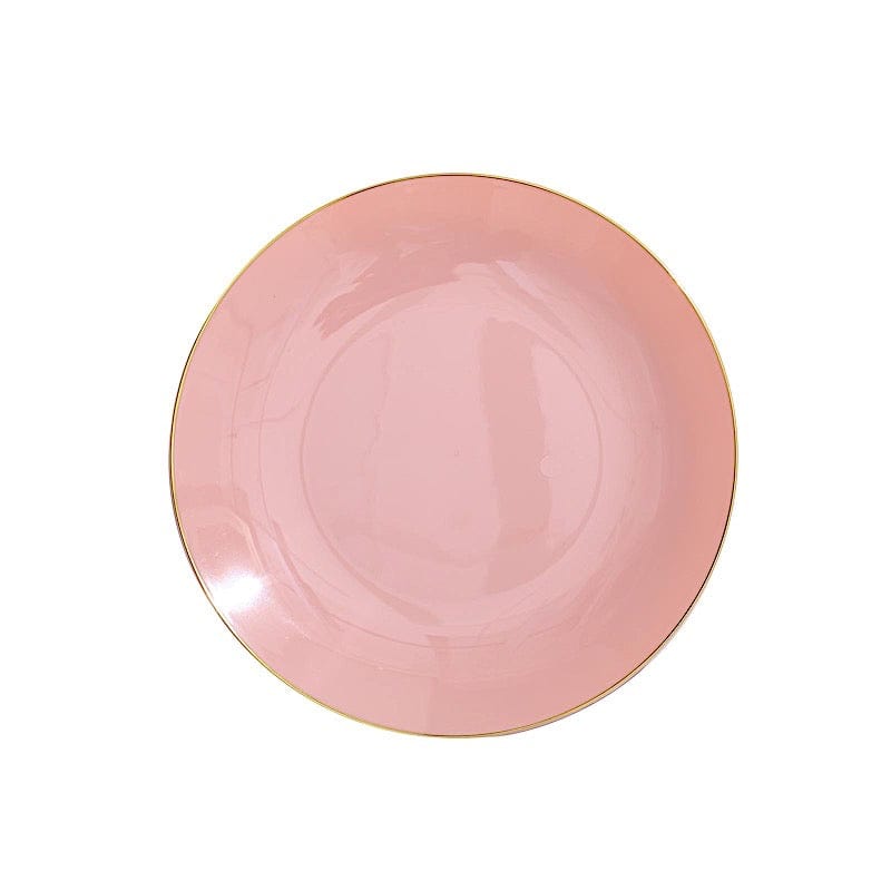 10 Round Glossy Disposable Salad and Dinner Plastic Plates with Gold Trim