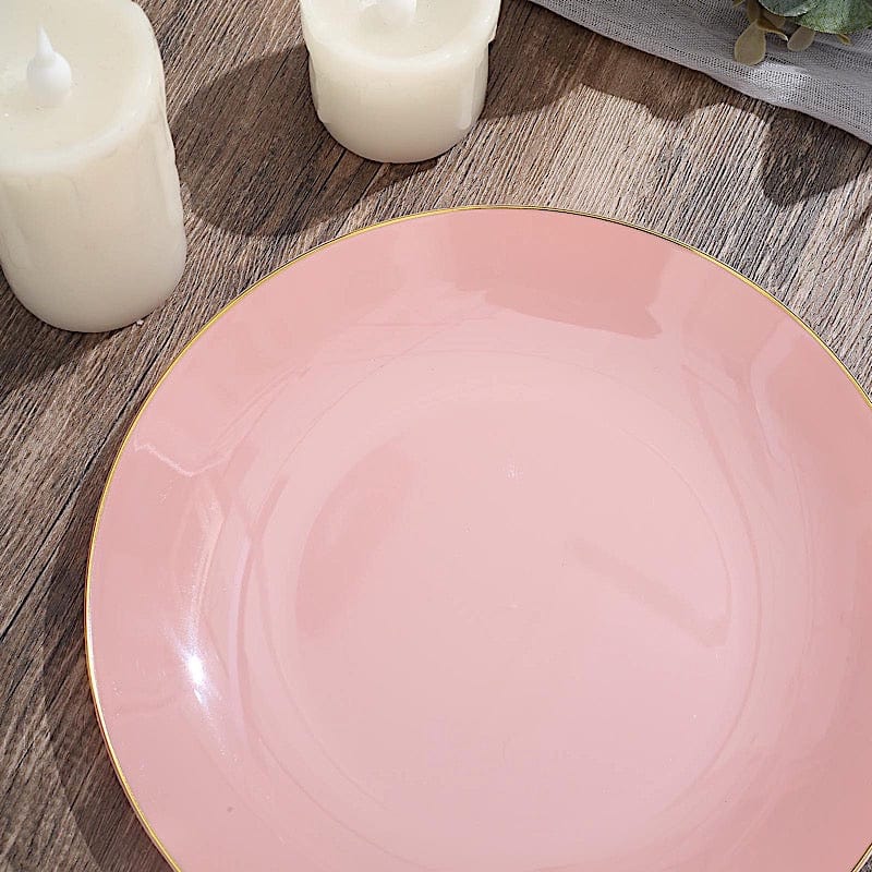 10 Round Glossy Disposable Salad and Dinner Plastic Plates with Gold Trim
