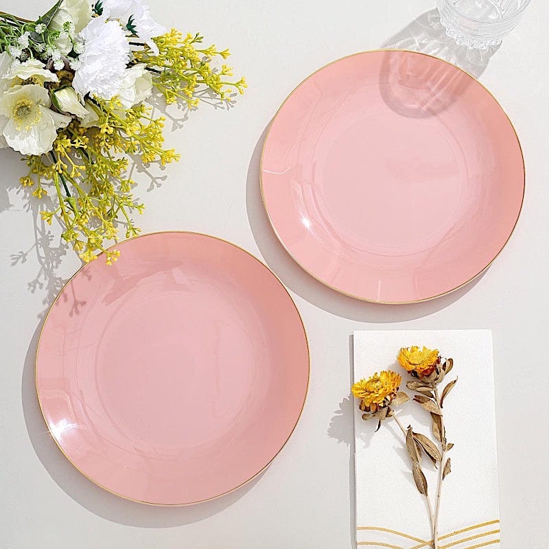 10 Round Glossy Disposable Salad and Dinner Plastic Plates with Gold Trim
