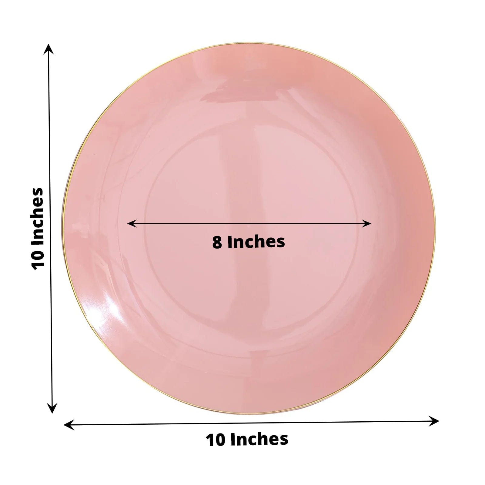 10 Round Glossy Disposable Salad and Dinner Plastic Plates with Gold Trim