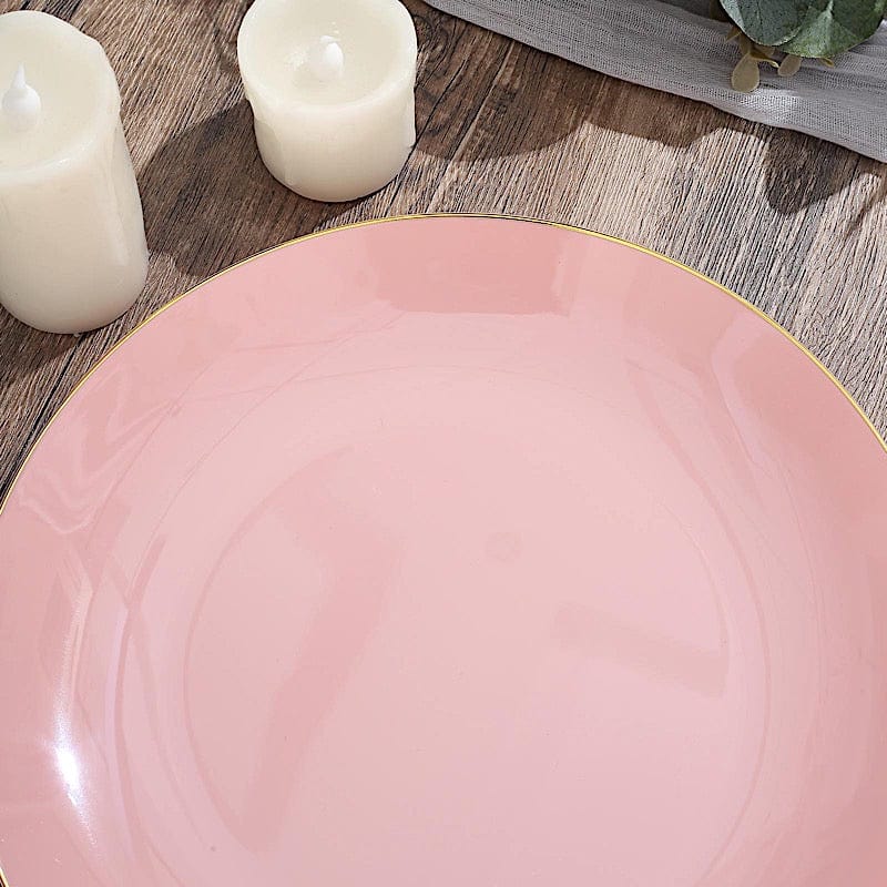 10 Round Glossy Disposable Salad and Dinner Plastic Plates with Gold Trim