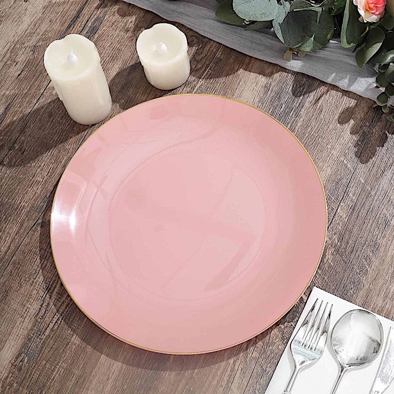 10 Round Glossy Disposable Salad and Dinner Plastic Plates with Gold Trim