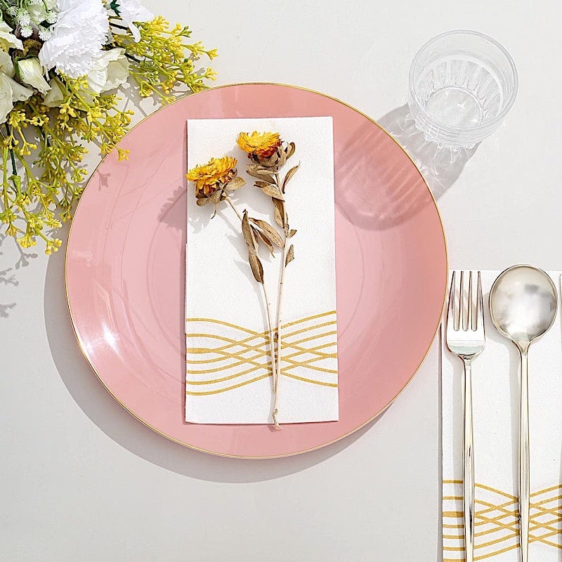 10 Round Glossy Disposable Salad and Dinner Plastic Plates with Gold Trim