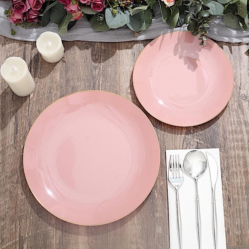 10 Round Glossy Disposable Salad and Dinner Plastic Plates with Gold Trim