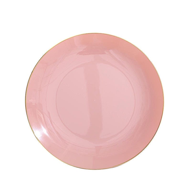 10 Round Glossy Disposable Salad and Dinner Plastic Plates with Gold Trim