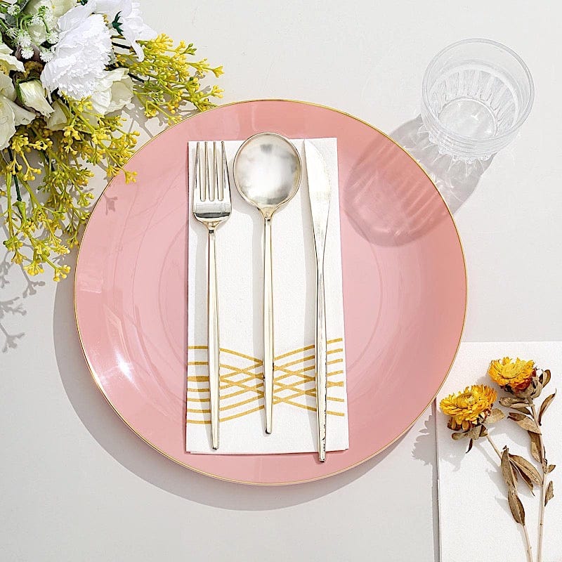 10 Round Glossy Disposable Salad and Dinner Plastic Plates with Gold Trim