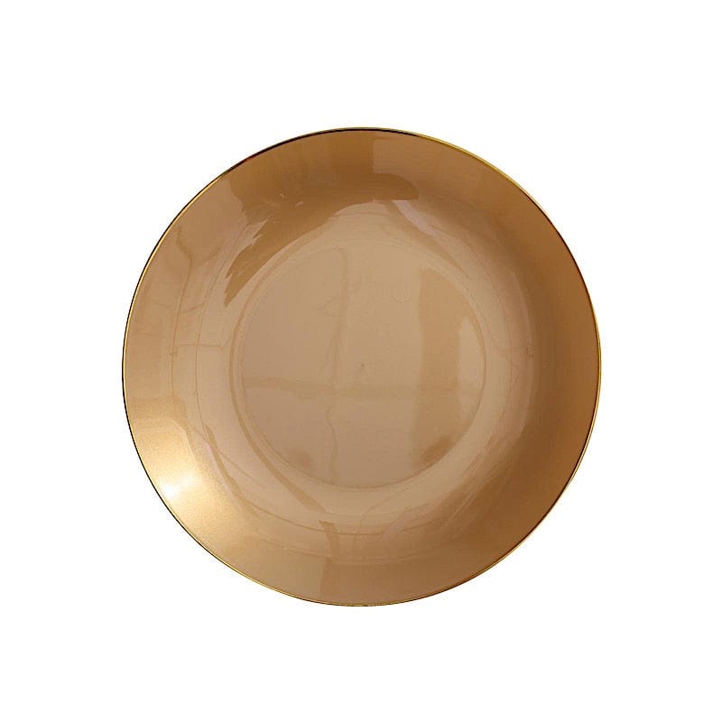 10 Round Glossy Disposable Salad and Dinner Plastic Plates with Gold Trim
